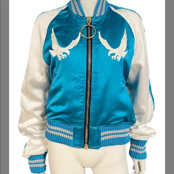 Off White Blue Bomber Jacket - Picture 1 of 9